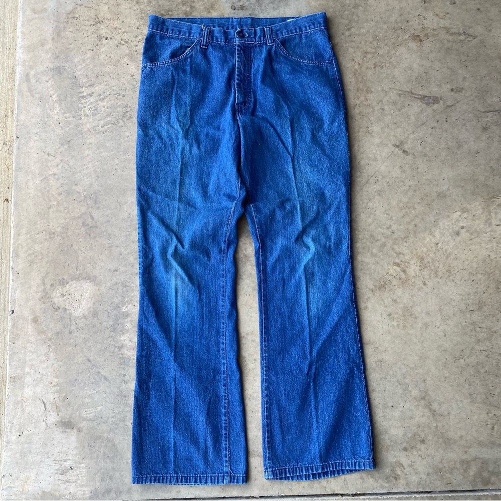 Vintage 60s 70s Farah flare denim jeans made in USA talon zipper 34x32